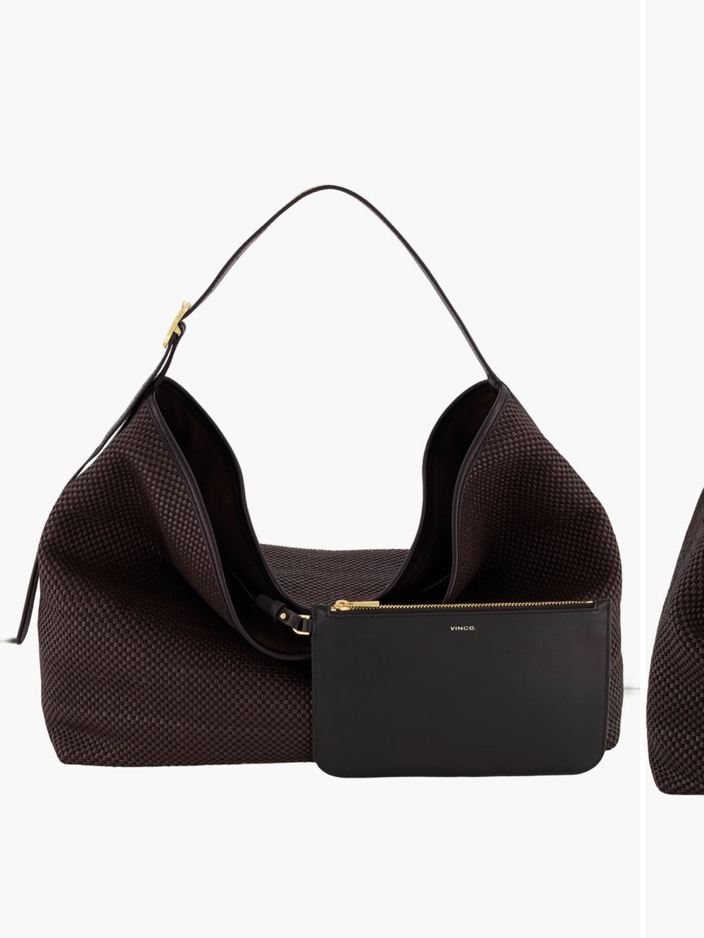 Vince Black Woven Shoulder Bag with Slim Strap